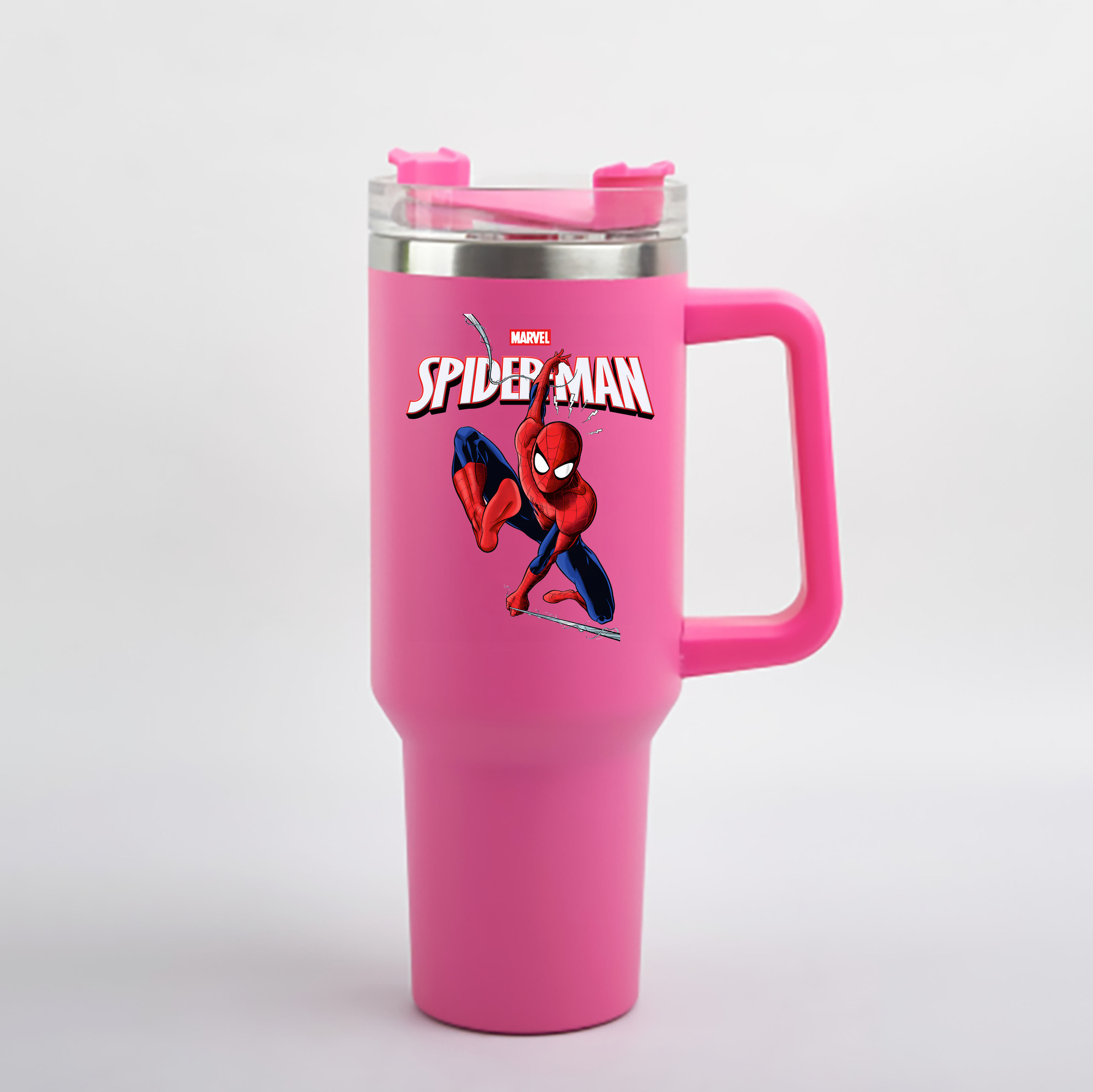 （画像用） Spider Man スパイダーマン 1200mL車用タンブラー - クリスタルステッカー（プラスチックストロー付き）